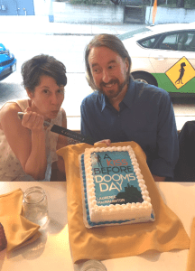 Kristin Nelson and Laurence MacNaughton cut the cake at Tattered Cover
